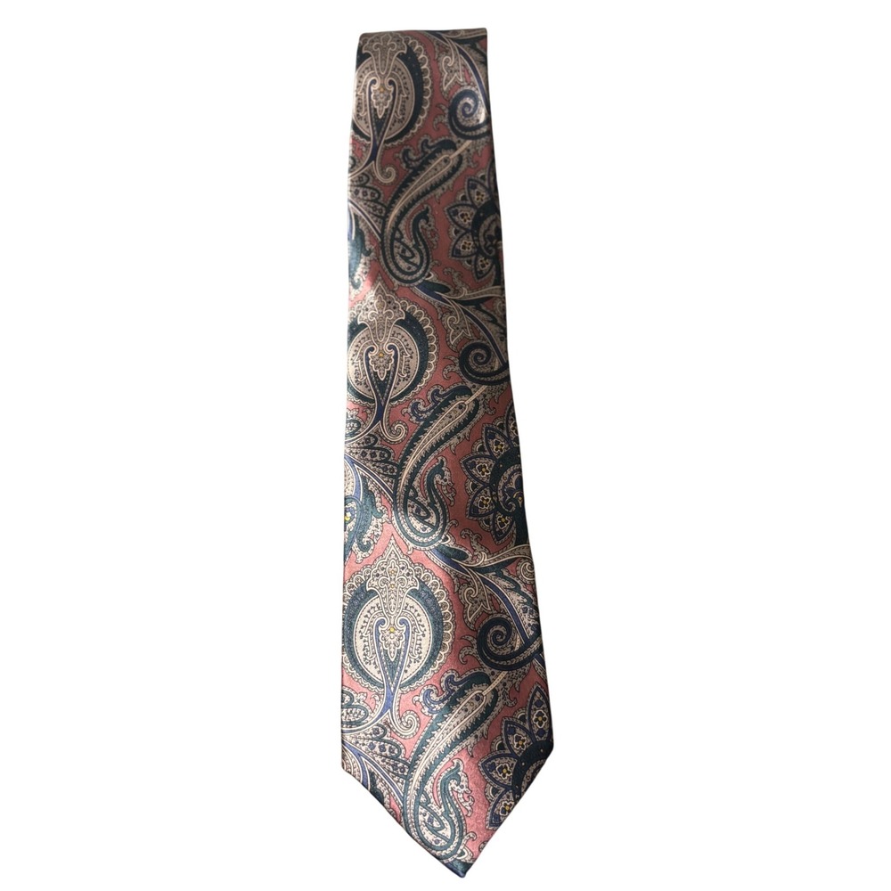 IZOD 100% Silk Paisley Tie Metallic Red/Blue Green/Champagne